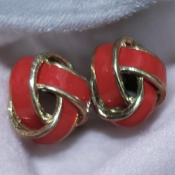 Source Unknown Jewelry - Elegant Red and Gold Knot Vintage Earrings